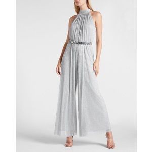 NWT❗️Express Metallic Silver High-neck Flowy Jumpsuit